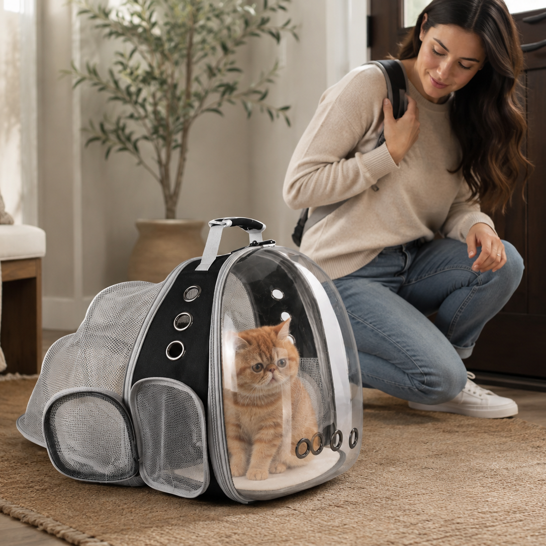 Clear-Window Expandable Pet Carrier Backpack