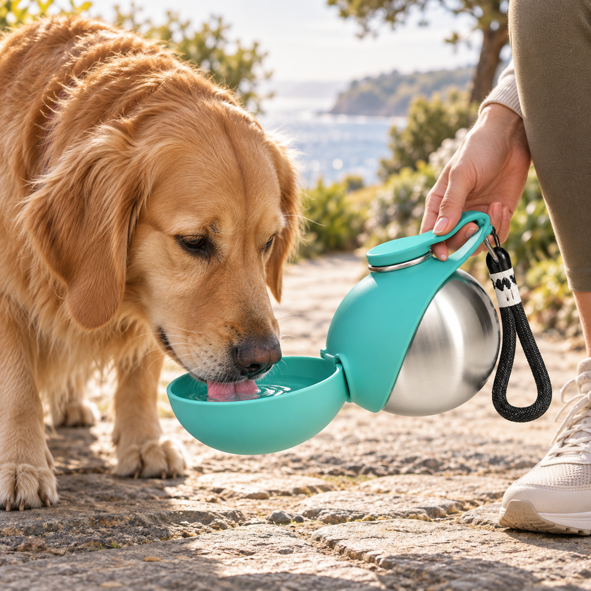 10oz Stainless Steel Pet Travel Water Bottle with Foldable Bowl