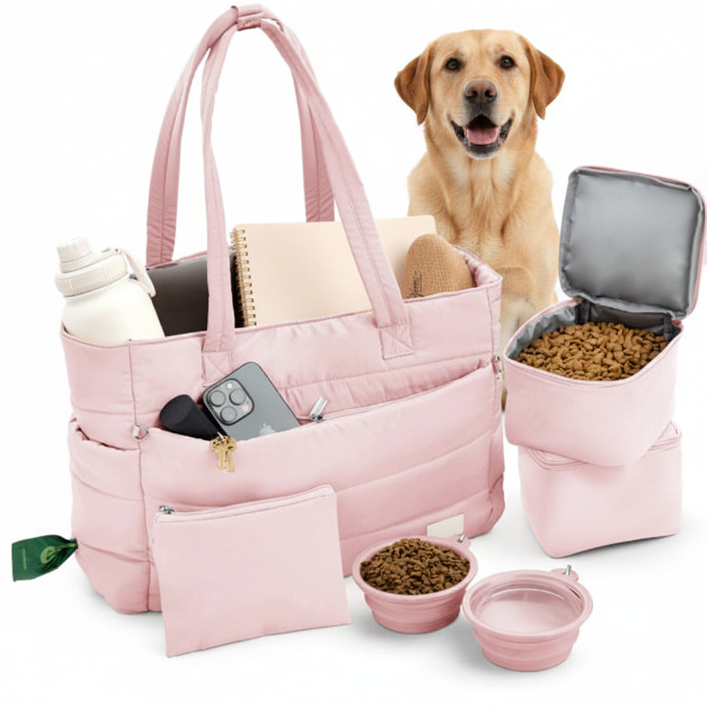 Dog Travel Bag — Tote with Collapsible Bowls & Food Container