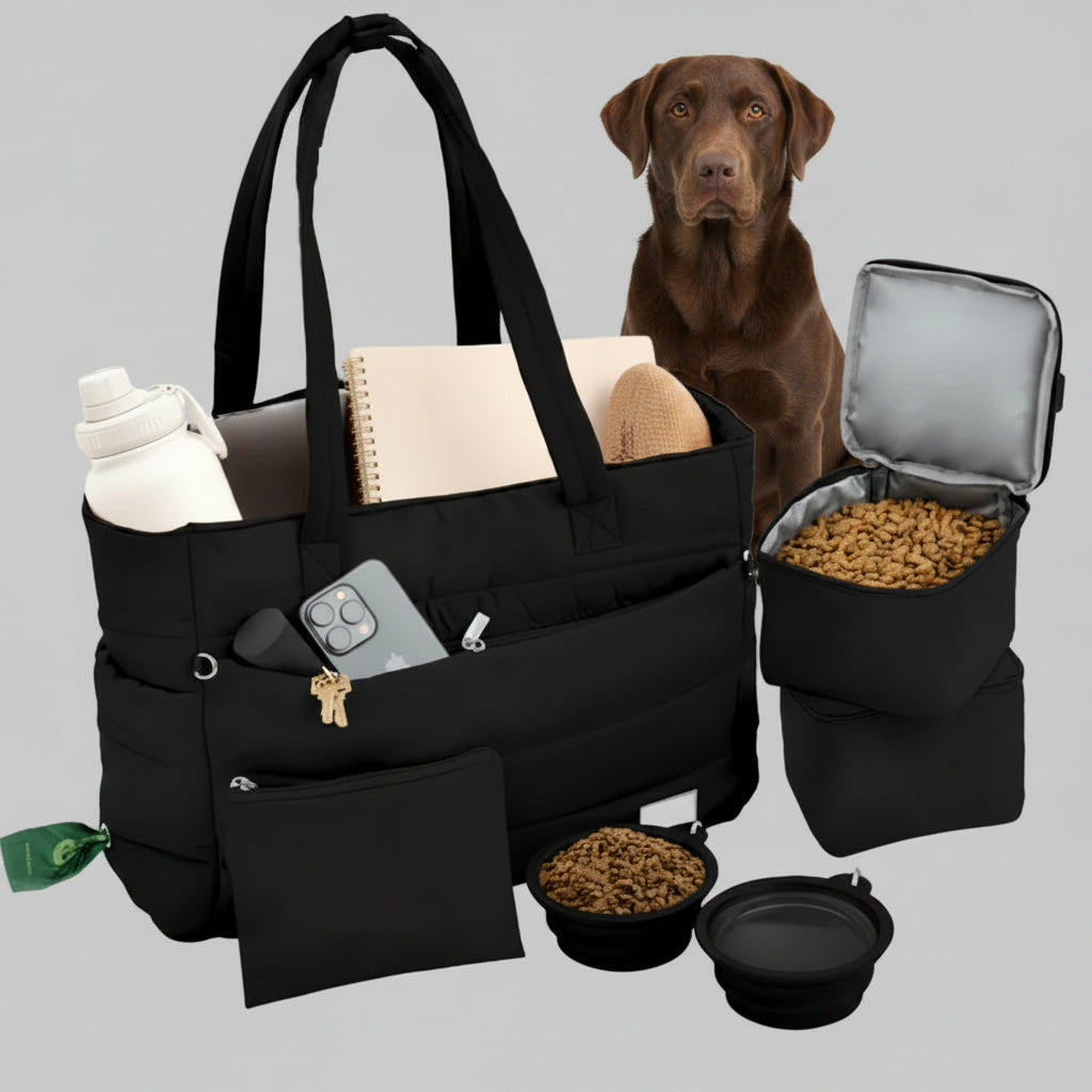 Dog Travel Bag — Tote with Collapsible Bowls & Food Container
