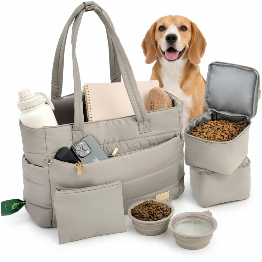 Dog Travel Bag — Tote with Collapsible Bowls & Food Container