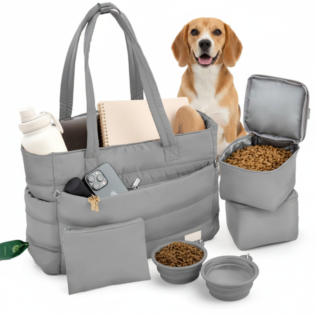 Dog Travel Bag — Tote with Collapsible Bowls & Food Container