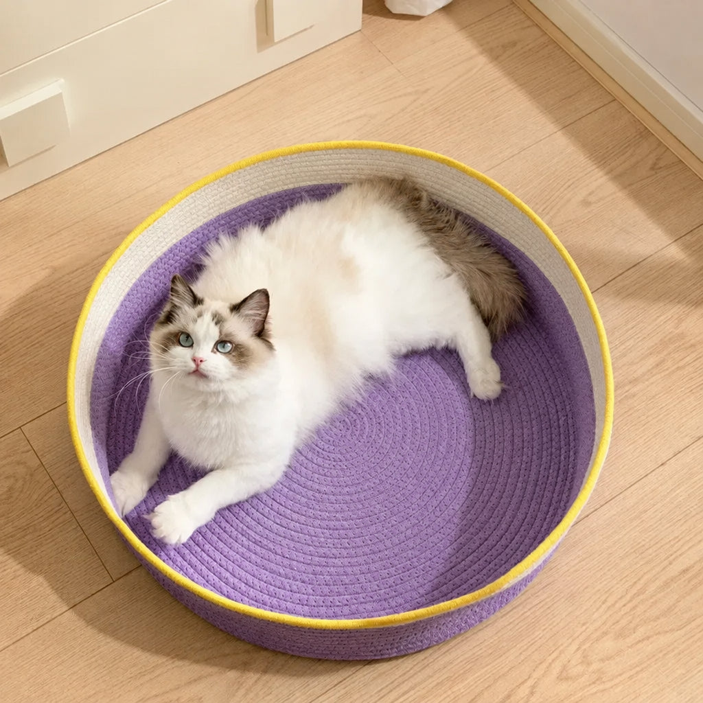 Rattan Cat Bed with Summer Cooling Mat Scratch Board