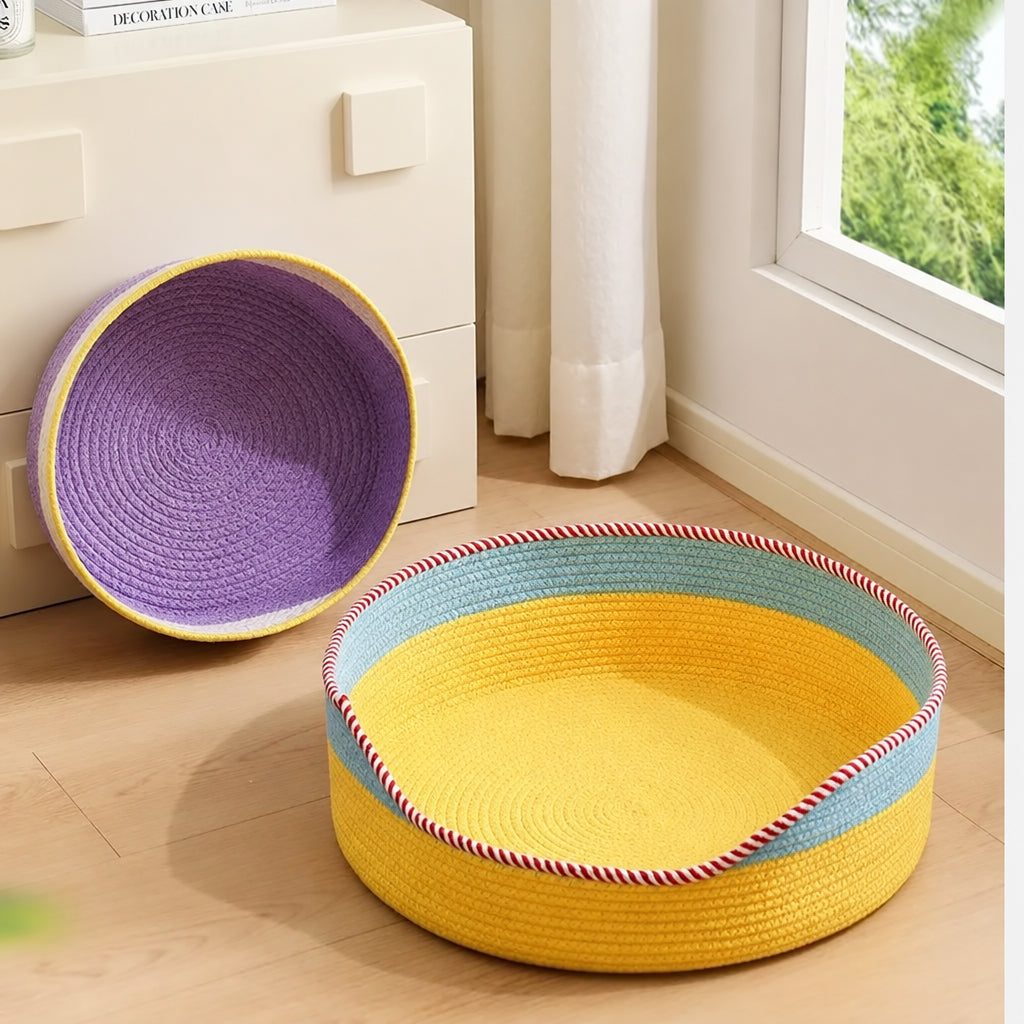 Rattan Cat Bed with Summer Cooling Mat Scratch Board