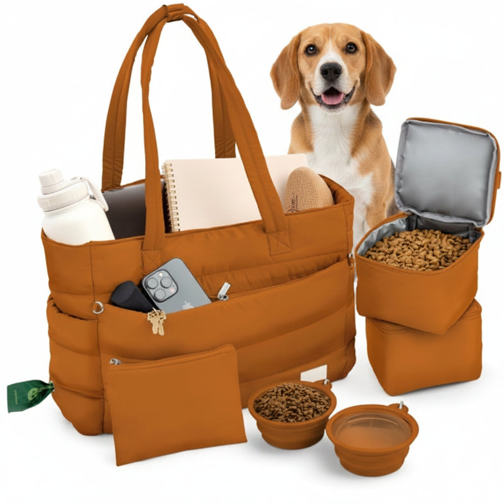 Dog Travel Bag — Tote with Collapsible Bowls & Food Container